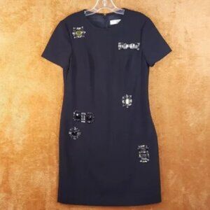 TRINA TURK Womens Dress Size 4 Black Sheath Embellished Zip Back Crepe BAILO